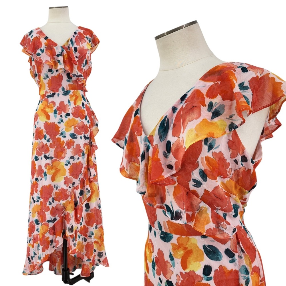 London‎ Times Floral Maximalist Dress Ruffle Resort Boho Cottage Asymmetrical 16